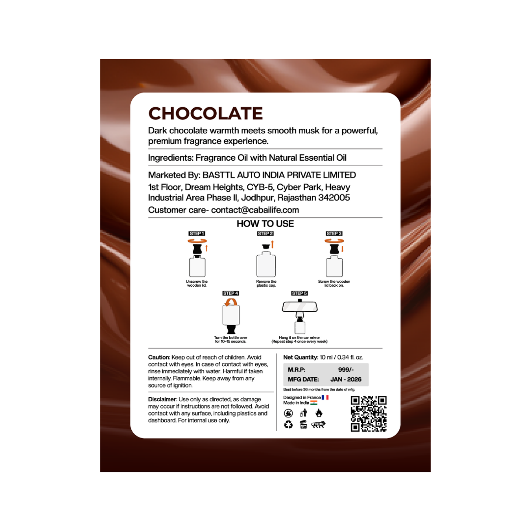 Cabai's Chocolate fragrance Premium Car Perfume Hanging Pod, 10 ML