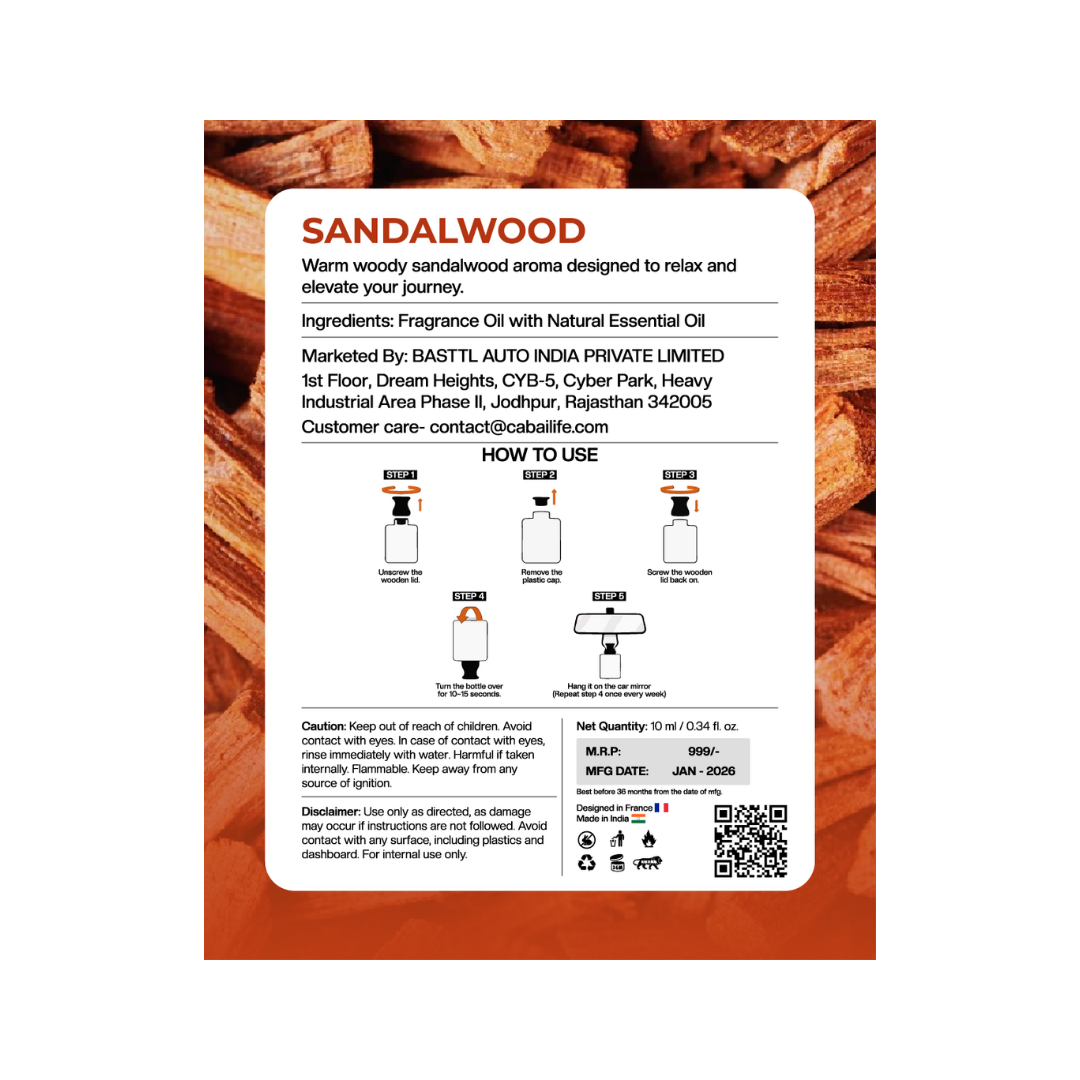 Cabai's Sandalwood Premium Car Perfume Hanging Pod, 10 ML